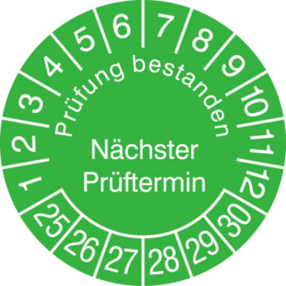 Prüfplaketten ohne Jahresfarbe (6 Jahre) - Prüfung Bestanden - Nächster Prüftermin 2025-2030